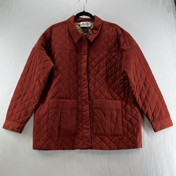 Just Female Cornelia Quilted Barn Jacket Womens M Quilted Button Up Collared Red - Picture 1 of 14